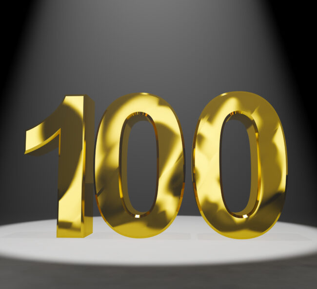 Gold 100th Or One Hundred 3d Number Closeup Representing Anniversary Or Birthday