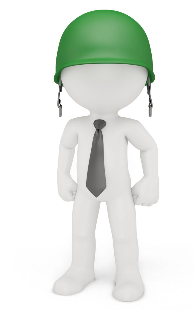 Businessman in a military helmet. Business strategy concept